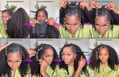 Half Wig Human Hair Wigs 180% Half Wig Kinky Curly Human Hair Wigs 3 In 1 Invisible Hairline Wear Go With Drawstring Seamless