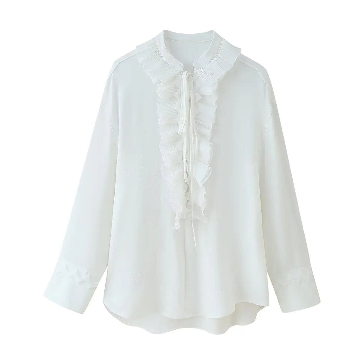 HH Women Summer Fashion Skirt Suit V-Neck Long Sleeves Tierred Decoration Lace-Up Shirts+Side Zipper Circular Chiffon Skirt