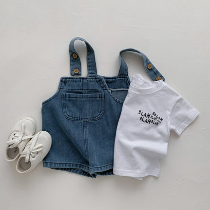 Baby Clothes for Girls Boys T Shirt with Denim Jumpsuit Newborn Clothes Set 2pcs