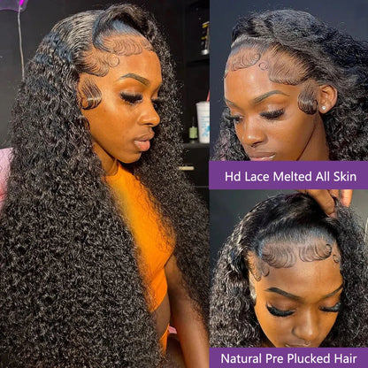 250 Density 13x6 Hd Lace Frontal Wigs Brazilian 32 34 40 Inch Deep Wave Curly  Human Hair Wigs 100% For Black Women Preplucked