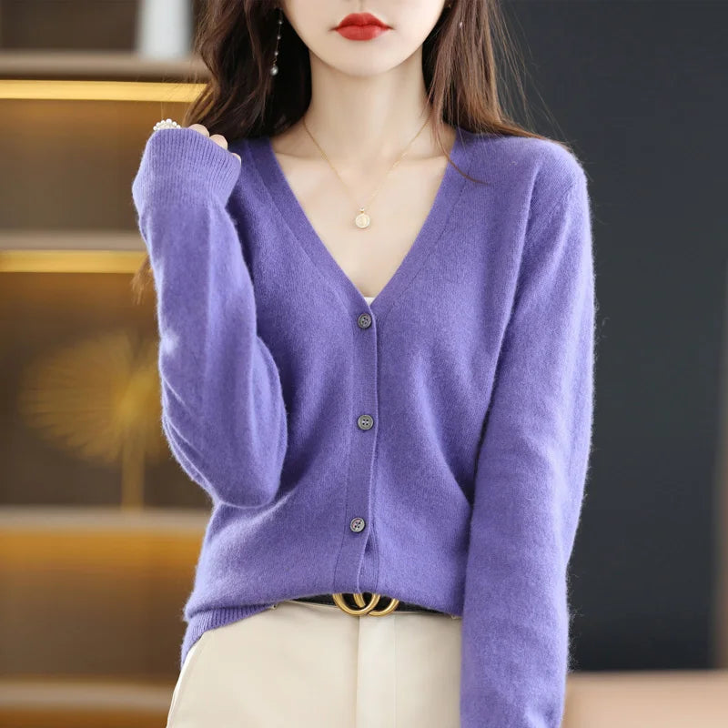 Women's Sweater 2026 Spring Autumn Cardigans V-neck Single Breasted Short Slim Lady Knitwear Tops Solid Korean Fashion Cardigan