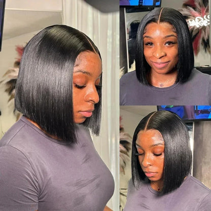 13x4 Bob Brazilian Remy Hair 220% Density Bob Wigs Straight Human Hair Lace Front Wigs Pre-plucked Lace Front Wigs 14 inch
