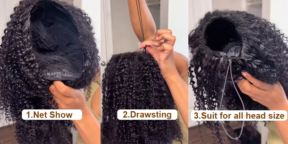 Half Wig Human Hair Wigs 180% Half Wig Kinky Curly Human Hair Wigs 3 In 1 Invisible Hairline Wear Go With Drawstring Seamless