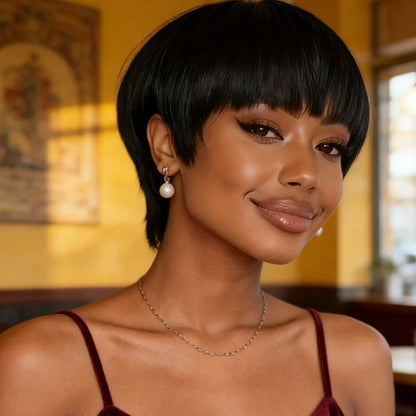 Human Hair Wig Mixed Colors Short Pixie Cut Wig for Women Straight Layered wig Full Machine Made Wigs