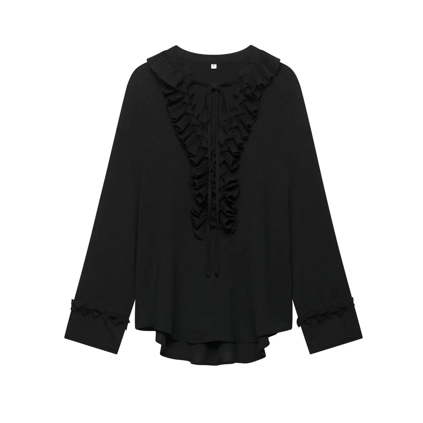 HH Women Summer Fashion Skirt Suit V-Neck Long Sleeves Tierred Decoration Lace-Up Shirts+Side Zipper Circular Chiffon Skirt