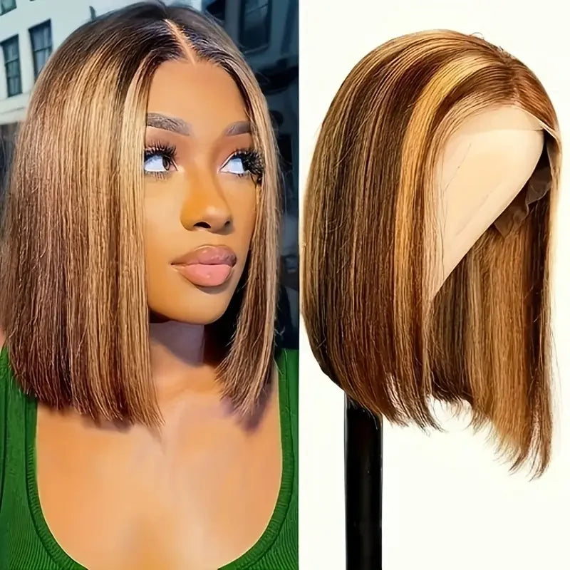 100% Human Hair Wigs 13x4 Lace Human Hair Lace Frontal Wig Ready Wear Bob Wigs 220Density For Black Women 4/27 Color Gold