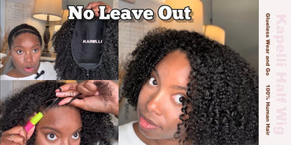 Half Wig Human Hair Wigs 180% Half Wig Kinky Curly Human Hair Wigs 3 In 1 Invisible Hairline Wear Go With Drawstring Seamless