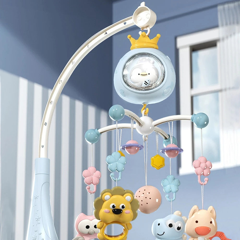 Baby Crib Mobile with Projector and Night Light, Remote Control Musical Rotating Toy with Soothing Lullabies for Newborns