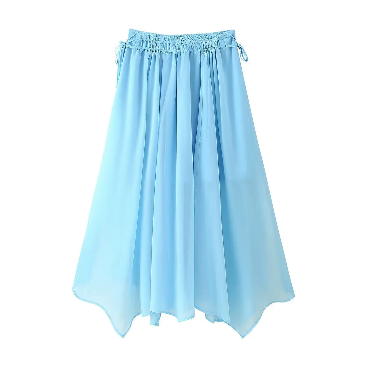 HH Women Summer Fashion Skirt Suit V-Neck Long Sleeves Tierred Decoration Lace-Up Shirts+Side Zipper Circular Chiffon Skirt