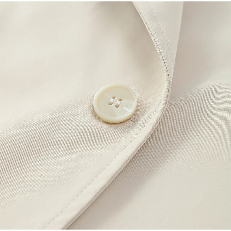 Solid Lapel Lace Up Jacket Elegant Chic Full Sleeve Button Loose Long Coat For Women Office Lady Daily Commute Overcoat 2026 New