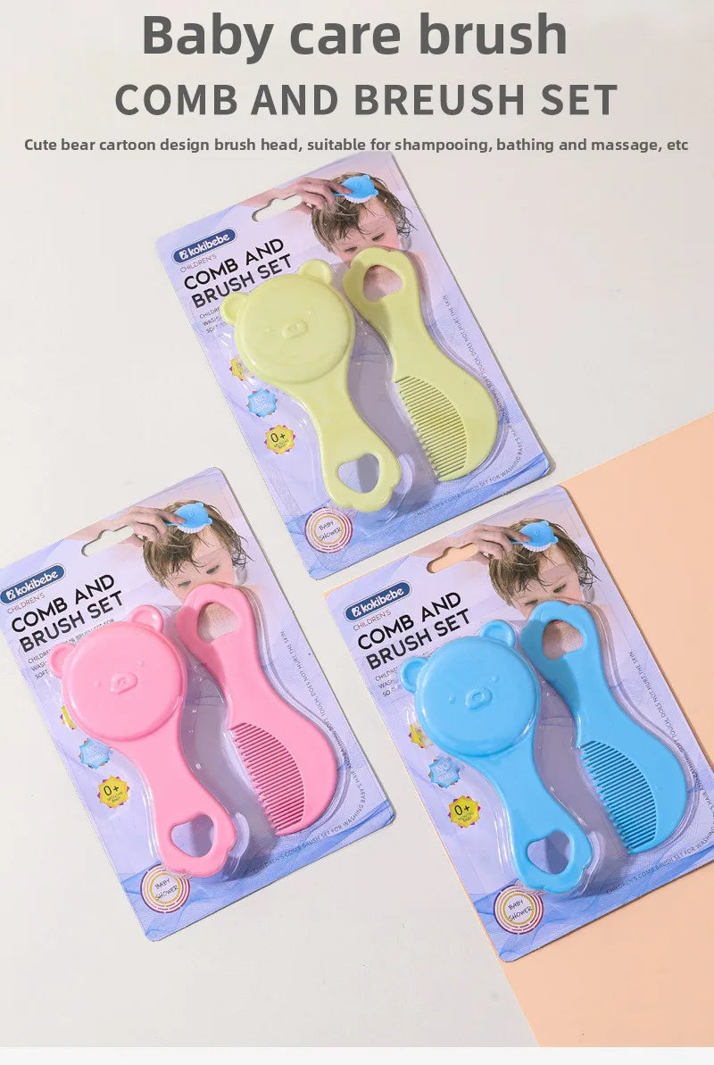 Baby care set: Cute bear-themed newborn comb & cleaning brush—safe, gentle for baby’s scalp, adorable must-have for parents!