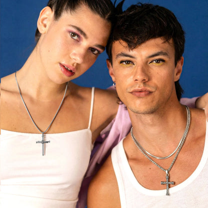 12 Sets Necklaces for Men Stainless Steel Jewelry Set Cross Pendant Necklace Simple Jewelry Gifts Chain Necklace for Men