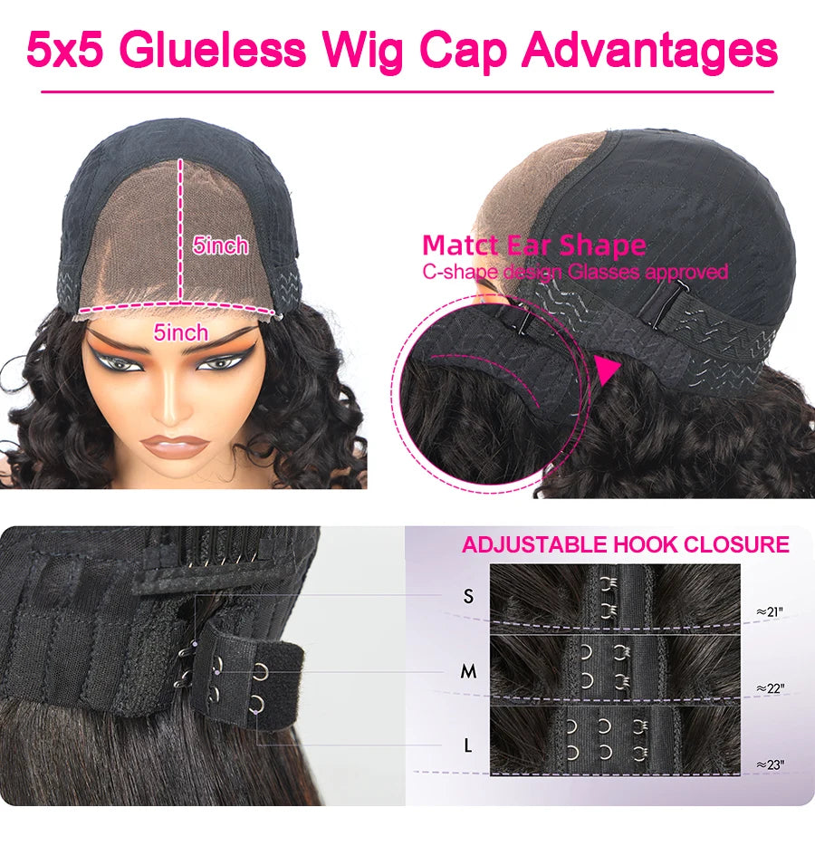 Highlight 5x5 Glueless Wigs Human Hair Pre Plucked Pre Cut Black Hair With Red highlight Body Wave Wigs Human Hair 200% Density