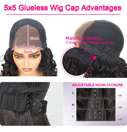 Highlight 5x5 Glueless Wigs Human Hair Pre Plucked Pre Cut Black Hair With Red highlight Body Wave Wigs Human Hair 200% Density