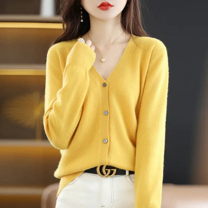 Women's Sweater 2026 Spring Autumn Cardigans V-neck Single Breasted Short Slim Lady Knitwear Tops Solid Korean Fashion Cardigan