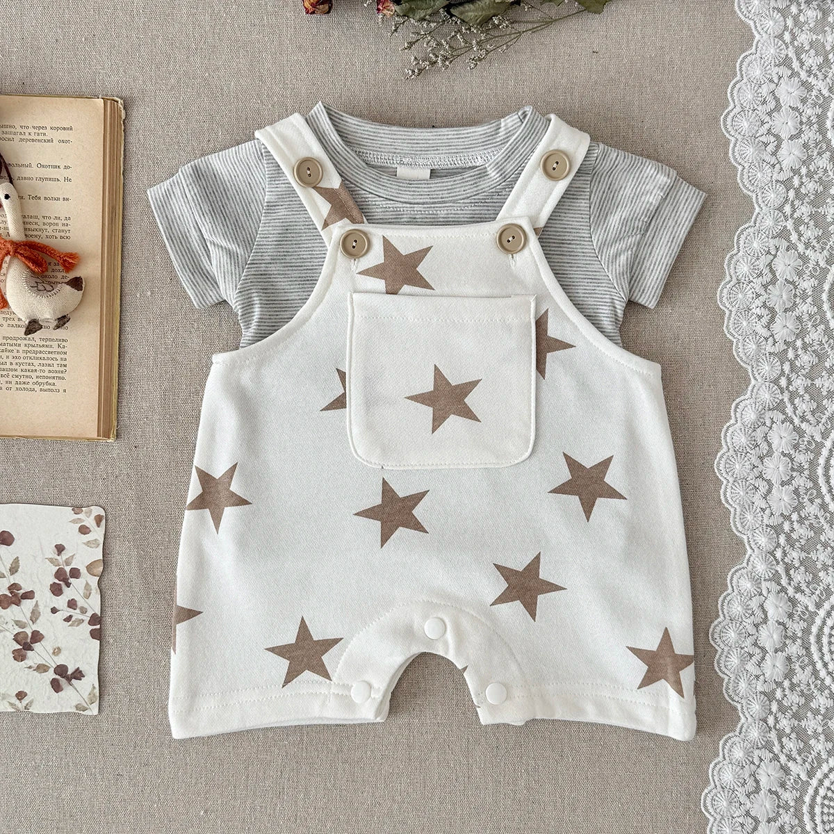 Baby Clothes Cute Cartoon  Print Cotton Comfortable And Soft 0-18 Boys And Girls Summer Short Sleeved Baby Jumpsuit