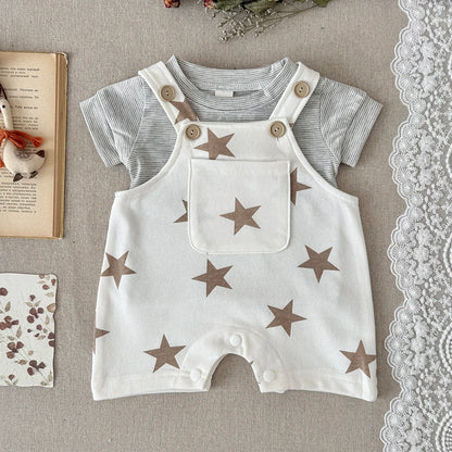 Baby Clothes Cute Cartoon  Print Cotton Comfortable And Soft 0-18 Boys And Girls Summer Short Sleeved Baby Jumpsuit