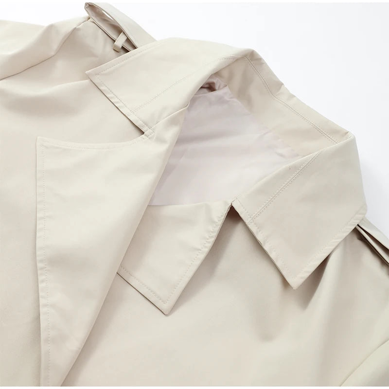 Solid Lapel Lace Up Jacket Elegant Chic Full Sleeve Button Loose Long Coat For Women Office Lady Daily Commute Overcoat 2026 New