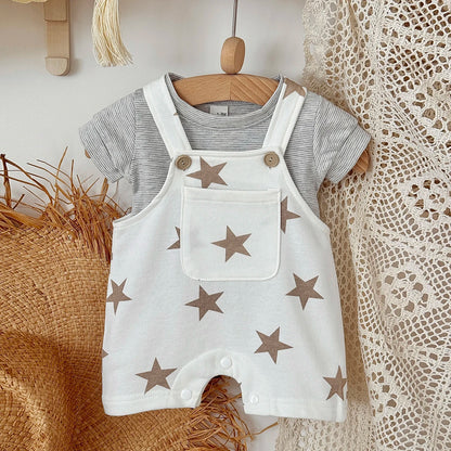 Baby Clothes Cute Cartoon  Print Cotton Comfortable And Soft 0-18 Boys And Girls Summer Short Sleeved Baby Jumpsuit