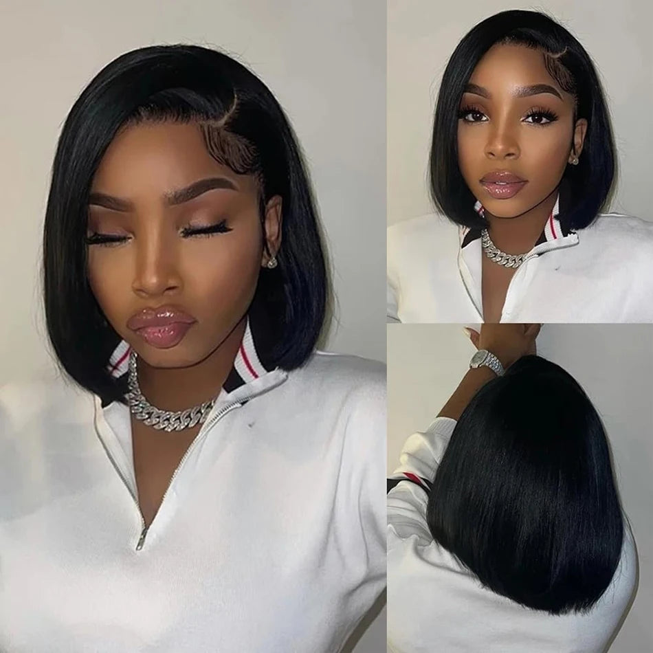 100% Human Hair 13X1 Short Pixie Cut Wigs Straight Bob HD Transparent Lace Frontal Wigs For Black Women 250Density Perruque
