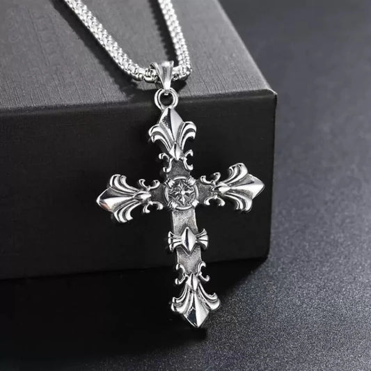 Fashion Stainless Steel Jewelry Set for Men Unisex Vintage Silver Color Cross Pendant Necklace, Bracelet Sets Punk Streetwear