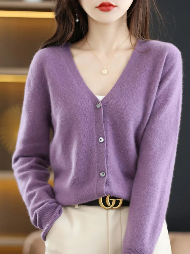 Women's Sweater 2026 Spring Autumn Cardigans V-neck Single Breasted Short Slim Lady Knitwear Tops Solid Korean Fashion Cardigan
