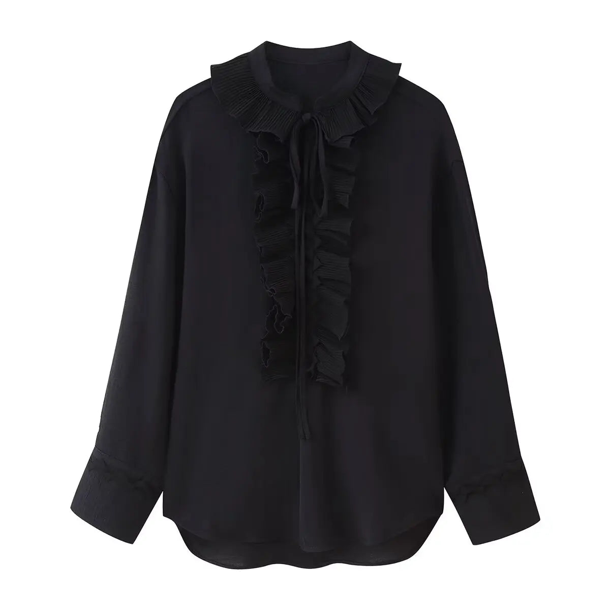 HH Women Summer Fashion Skirt Suit V-Neck Long Sleeves Tierred Decoration Lace-Up Shirts+Side Zipper Circular Chiffon Skirt