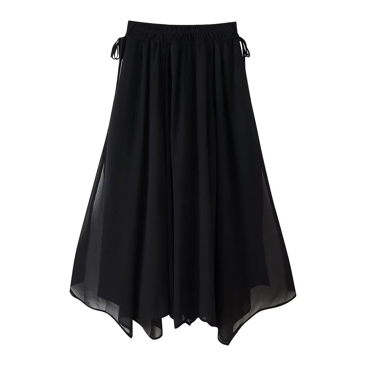 HH Women Summer Fashion Skirt Suit V-Neck Long Sleeves Tierred Decoration Lace-Up Shirts+Side Zipper Circular Chiffon Skirt