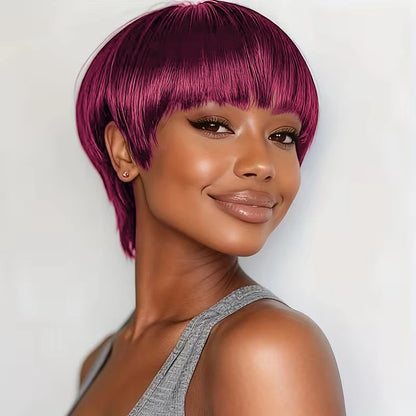 Human Hair Wig Mixed Colors Short Pixie Cut Wig for Women Straight Layered wig Full Machine Made Wigs