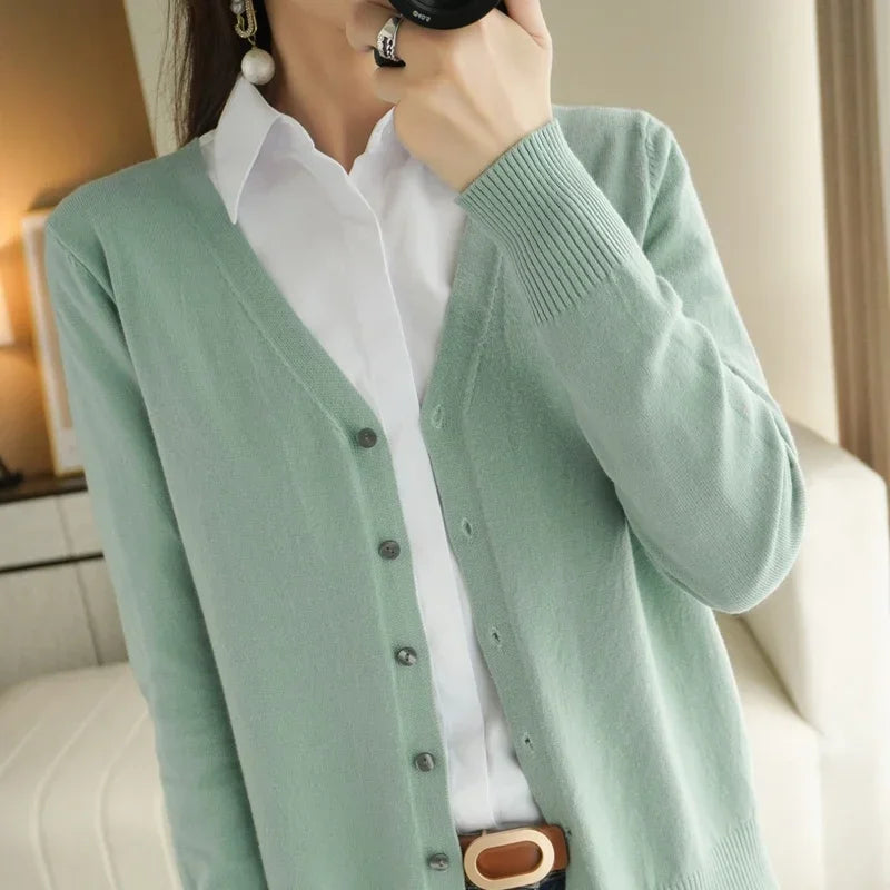 Women's Sweater 2026 Spring Autumn Cardigans V-neck Single Breasted Short Slim Lady Knitwear Tops Solid Korean Fashion Cardigan