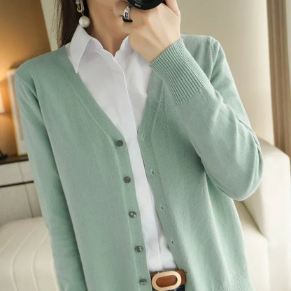 Women's Sweater 2026 Spring Autumn Cardigans V-neck Single Breasted Short Slim Lady Knitwear Tops Solid Korean Fashion Cardigan