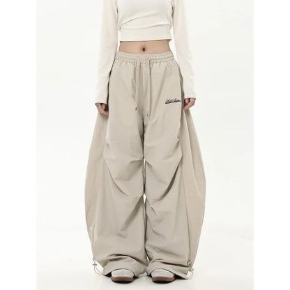 American retro high-end pleated paratrooper work pants, loose wide leg banana curved knife pants, high waisted drawstring pants