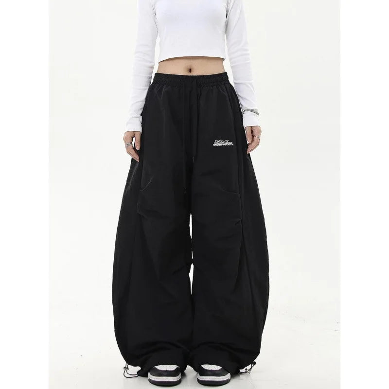 American retro high-end pleated paratrooper work pants, loose wide leg banana curved knife pants, high waisted drawstring pants