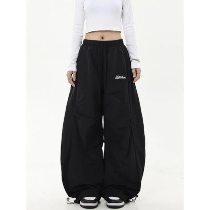 American retro high-end pleated paratrooper work pants, loose wide leg banana curved knife pants, high waisted drawstring pants