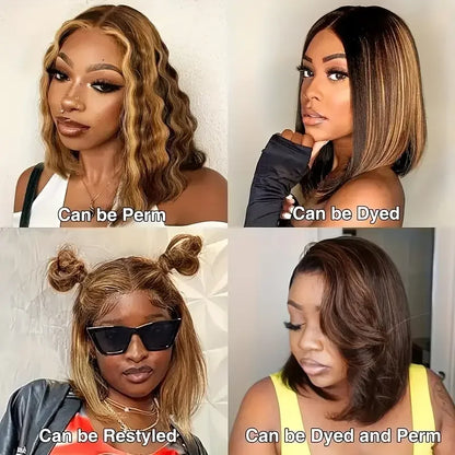 100% Human Hair Wigs 13x4 Lace Human Hair Lace Frontal Wig Ready Wear Bob Wigs 220Density For Black Women 4/27 Color Gold