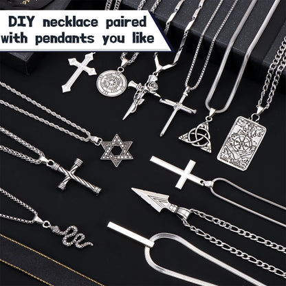 12 Sets Necklaces for Men Stainless Steel Jewelry Set Cross Pendant Necklace Simple Jewelry Gifts Chain Necklace for Men