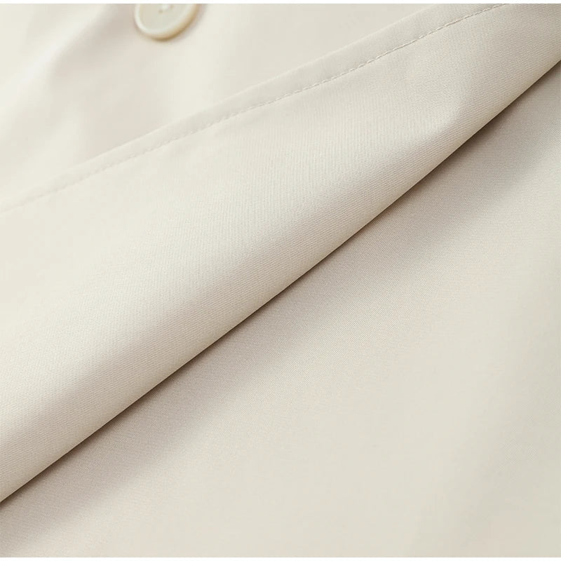 Solid Lapel Lace Up Jacket Elegant Chic Full Sleeve Button Loose Long Coat For Women Office Lady Daily Commute Overcoat 2026 New