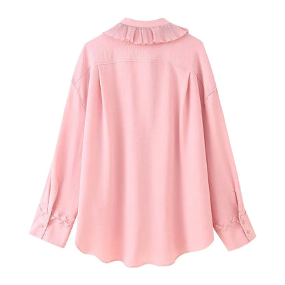 HH Women Summer Fashion Skirt Suit V-Neck Long Sleeves Tierred Decoration Lace-Up Shirts+Side Zipper Circular Chiffon Skirt