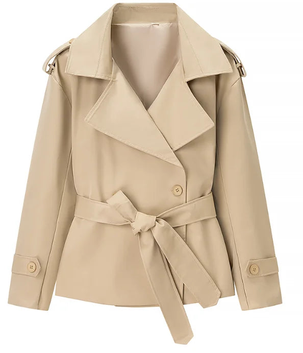 Solid Lapel Lace Up Jacket Elegant Chic Full Sleeve Button Loose Long Coat For Women Office Lady Daily Commute Overcoat 2026 New