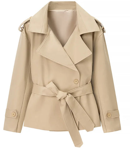 Solid Lapel Lace Up Jacket Elegant Chic Full Sleeve Button Loose Long Coat For Women Office Lady Daily Commute Overcoat 2026 New