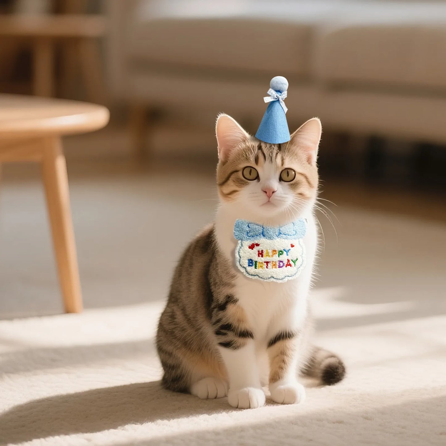 Pet Cat Dog Birthday Outfit - Birthday Hat and Bib Set,Cute Birthday Scarf Bib & Party Hat Adjustable Pet Birthday Supplies