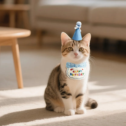Pet Cat Dog Birthday Outfit - Birthday Hat and Bib Set,Cute Birthday Scarf Bib & Party Hat Adjustable Pet Birthday Supplies