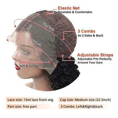 Burmese Hair 6inch Short Kinky Curly Pixie Cut 100% Human Hair Wigs 13x4x1 Transparent Lace Wig Natural Color For Black Women