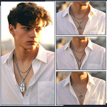 12 Sets Necklaces for Men Stainless Steel Jewelry Set Cross Pendant Necklace Simple Jewelry Gifts Chain Necklace for Men