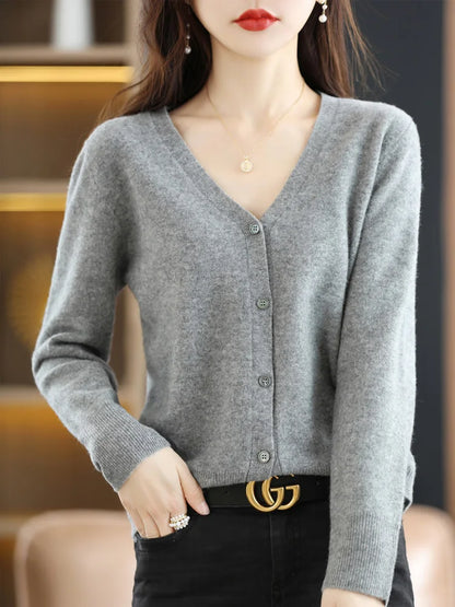 Women's Sweater 2026 Spring Autumn Cardigans V-neck Single Breasted Short Slim Lady Knitwear Tops Solid Korean Fashion Cardigan