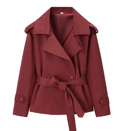 Solid Lapel Lace Up Jacket Elegant Chic Full Sleeve Button Loose Long Coat For Women Office Lady Daily Commute Overcoat 2026 New