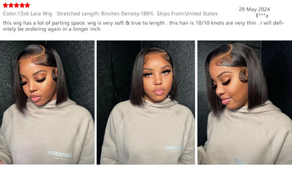 13x4 Bob Brazilian Remy Hair 220% Density Bob Wigs Straight Human Hair Lace Front Wigs Pre-plucked Lace Front Wigs 14 inch