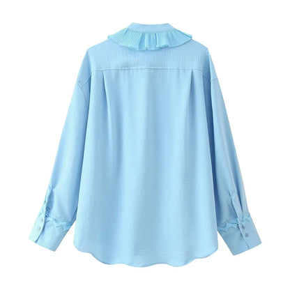 HH Women Summer Fashion Skirt Suit V-Neck Long Sleeves Tierred Decoration Lace-Up Shirts+Side Zipper Circular Chiffon Skirt