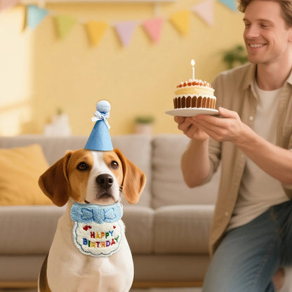 Pet Cat Dog Birthday Outfit - Birthday Hat and Bib Set,Cute Birthday Scarf Bib & Party Hat Adjustable Pet Birthday Supplies