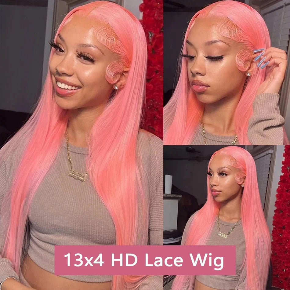 Pink Human Hair Wig 13x6 HD Lace Frontal Wig Human Hair 13x4 Straight Lace Wig Human Hair 200 Density Lace Front Human Hair Wig